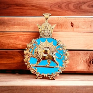 Made in Turkey 22K Gold Plated Zoroastrian Pahlavi Crown Lion & Sun pendant,925 Sterling Silver Faravahar Farovahar Zoroastrian Necklace
