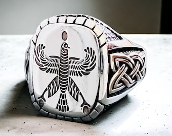 Shahbaz Falcon 925 Sterling Silver Ring - Persian Achaemenid Design