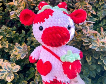 Crochet cow, Strawberry cow plushie, cow plushie, crochet cow plush