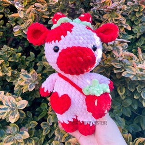 Crochet cow, Strawberry cow plushie, cow plushie, crochet cow plush