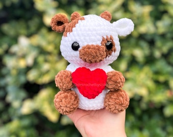 Valentine's Day Crochet cow Plushie, Handmade Finished Soft Toy, Cute Love Gift