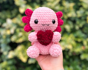 Valentine's Day Crochet Axolotl Plushie, Handmade Finished Soft Toy, Cute Love Gift