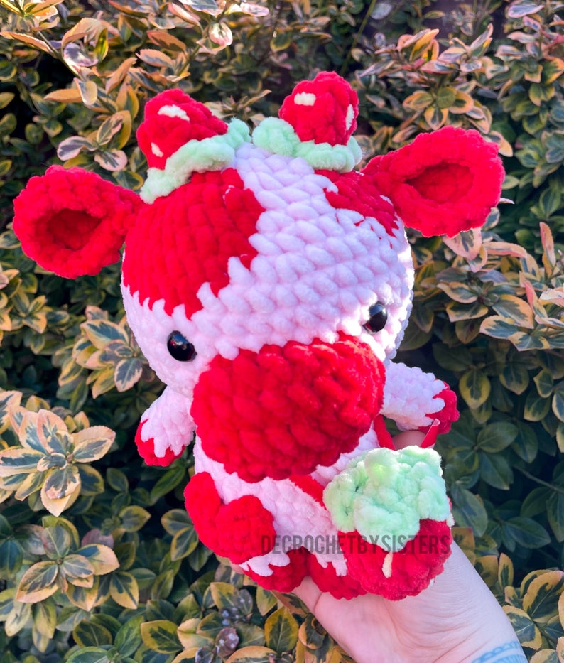 Crochet cow, Strawberry cow plushie, cow plushie, crochet cow plush image 2