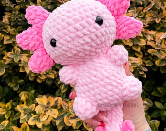 Gehaakte axolotl, roze axolotl-knuffel, axolotl-knuffel, gehaakte axolotl-pluche
