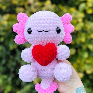 Valentines day handmade crochet plushie gift, amigurumi crochet love axolotl plush toy