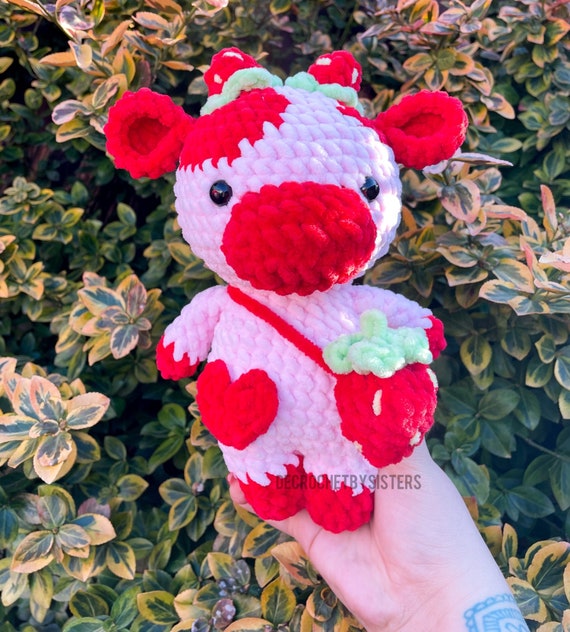 Large Crochet Cow Plush, Small Cow Amigurumi Cow Strawberry Cow