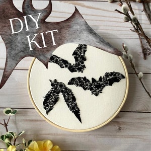 Beginner Embroidery Kit - Floral Bats - Nature and Animal Art - DIY Needle Work Craft Kit - Spooky Halloween Decorations - Hobby - Gift idea