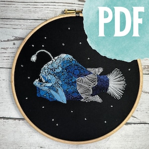 Digitaal PDF-patroon Diepzee Zeeduivel, PDF-gids, Instant Download, Handborduurpatroon, Dierenborduurwerk, Spooky Decor, Kralenwerk