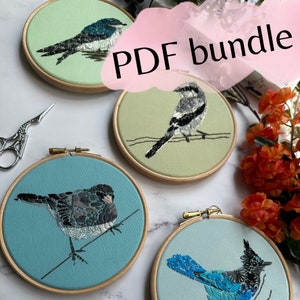 Digital 4 PDF Pattern Bundle Bird Love Quartet, PDF guide, Instant Download, Hand Embroidery Pattern, Animal Embroidery, Wildlife, Bird Art