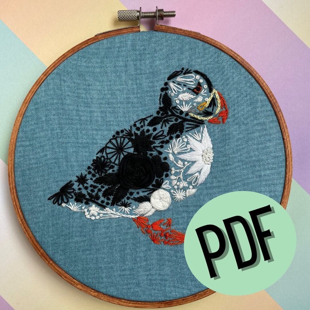Digital PDF Pattern Atlantic Puffin Floral, PDF Guide, Instant Download ...