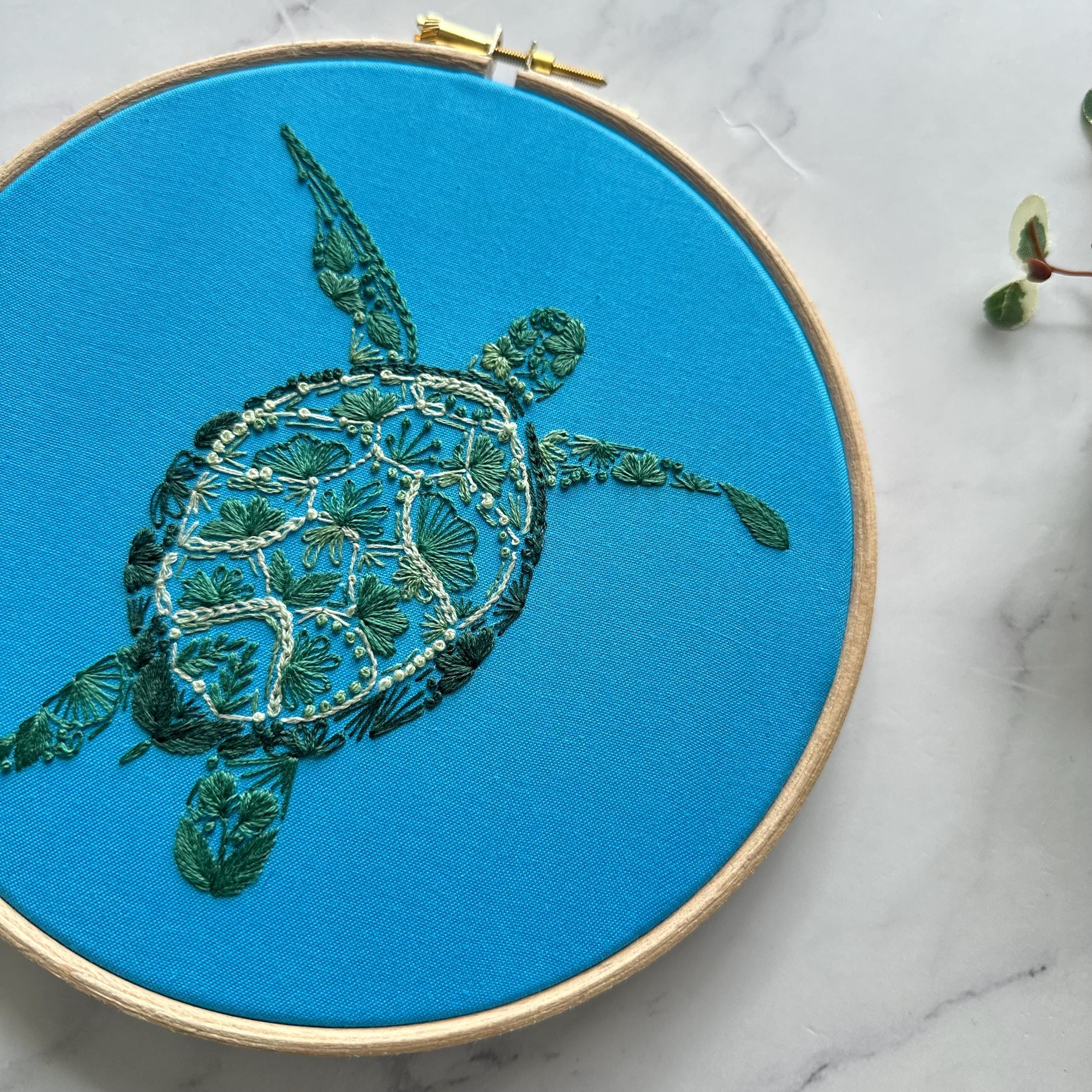 Embroidered Turtle Simple Turtle Embroidery Pattern: Beginner Sea Life Design (PDF Downloadable ...