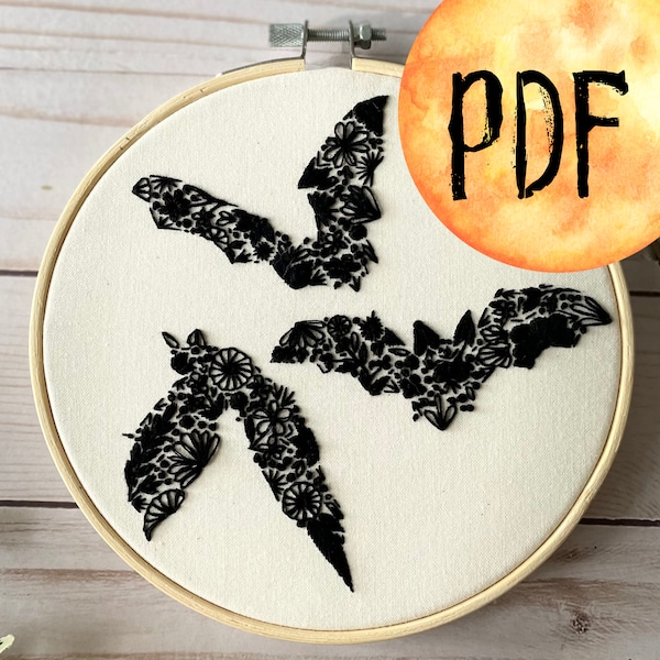 Halloween Stickmuster, PDF Anleitung, Sofort Download, Handstickmuster, Stickmuster, Tierstickerei, Gruselig