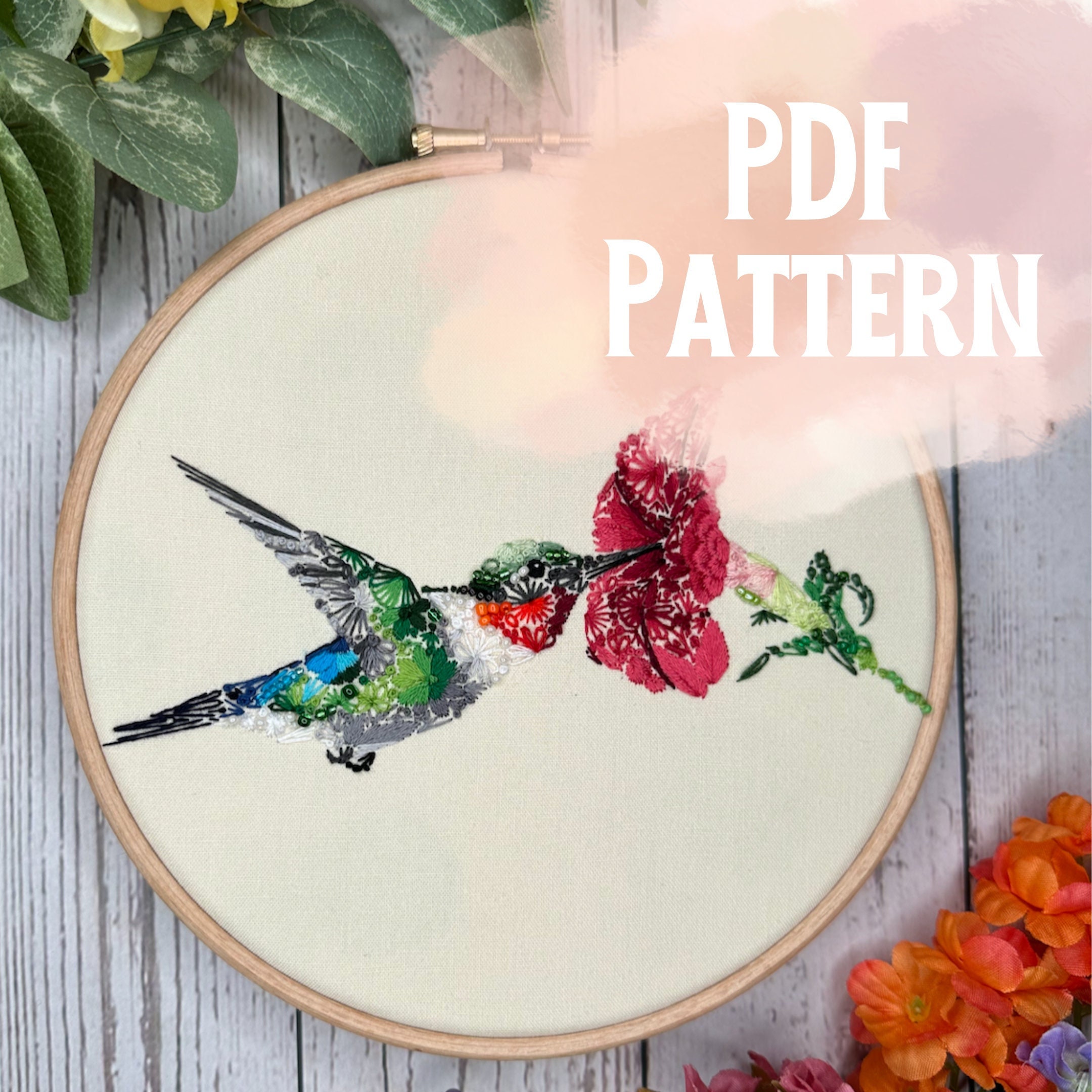 Floral Hummingbird Embroidery Pattern: Advanced Stitch Guide