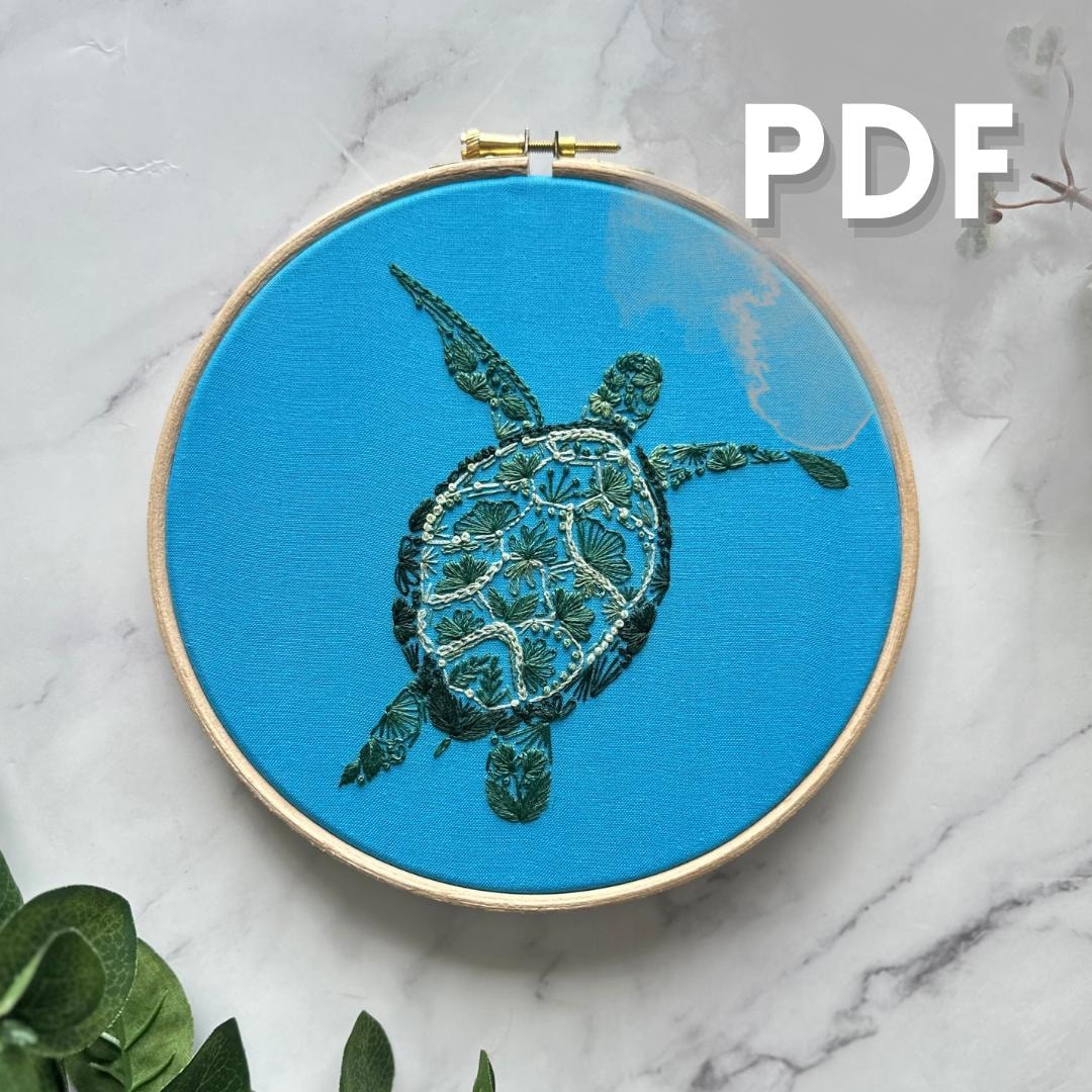 Embroidered Turtle Simple Turtle Embroidery Pattern: Beginner Sea Life Design (PDF Downloadable ...