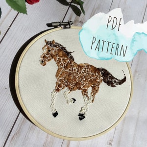Digital PDF Pattern Horse Floral, PDF guide, Instant Download, Hand Embroidery Pattern, Animal Embroidery