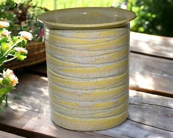 Vase - Wine cooler, utensil jar or vase in soft runny curry color. Multipurpose handmade ceramic pot.