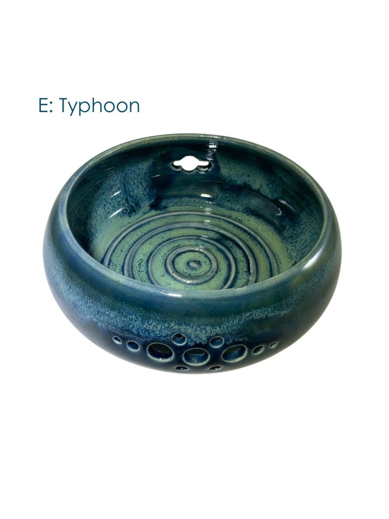 Three in one Hand Thrown Ceramic Berry Bowl, Herb Stripper & Egg Separator - Various Colors E: Typhoon
