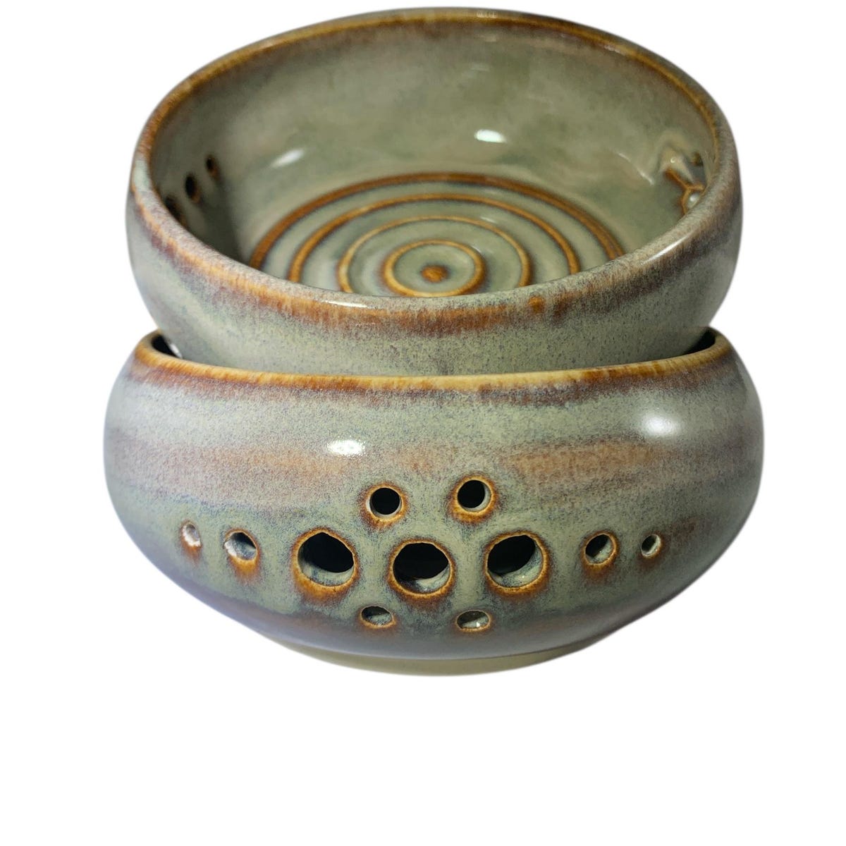 Three in one Hand Thrown Ceramic Berry Bowl, Herb Stripper and Egg Separator