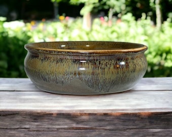 Bonsai Pot - Small brown drip glaze pottery bonsai pot or succulent garden plant pot in soft brown.