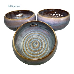 Three in one Hand Thrown Ceramic Berry Bowl, Herb Stripper & Egg Separator - Various Colors Milkstone