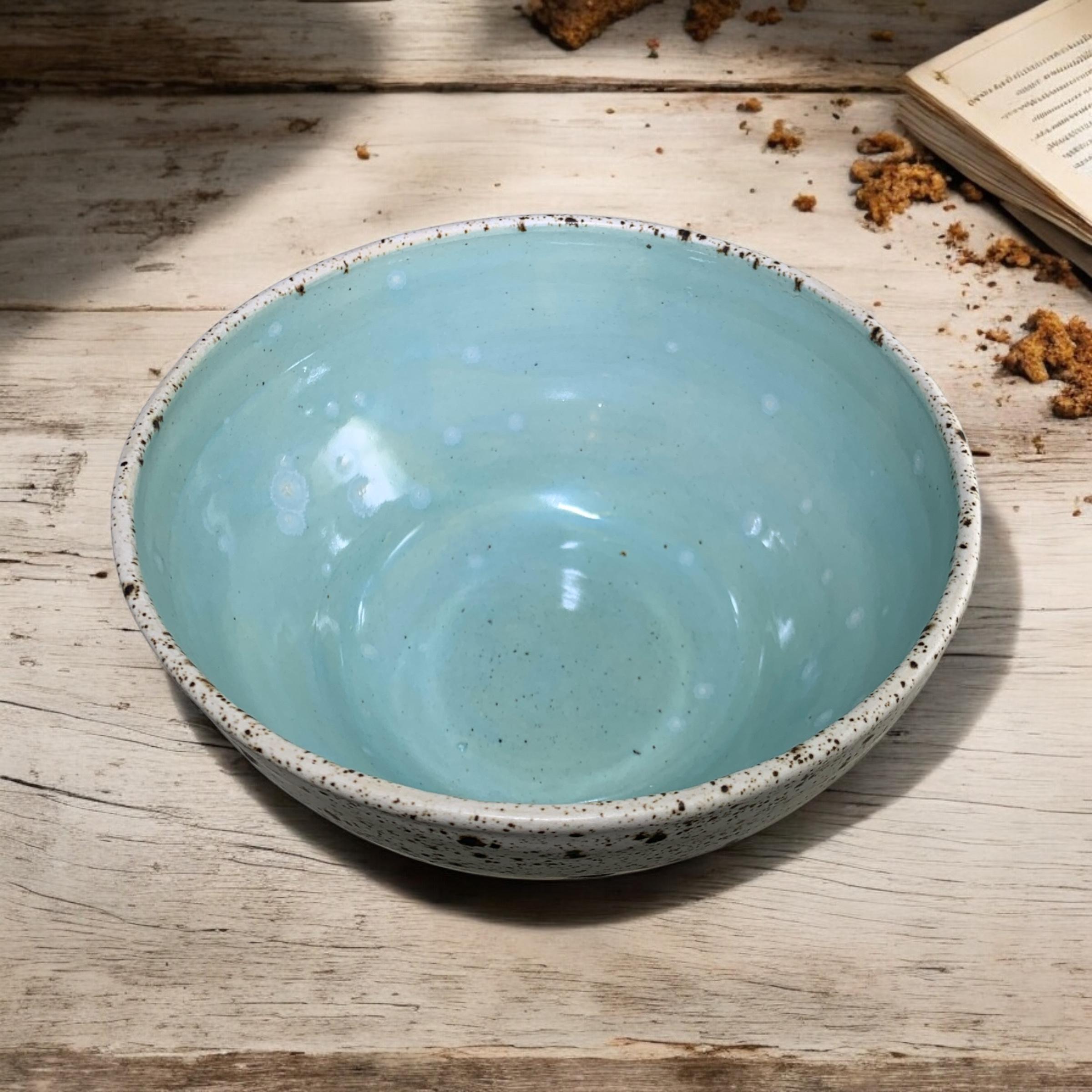 Popcorn bowl- kitchen bowl in aqua and wild wood. Hand thrown ceramic bowl.