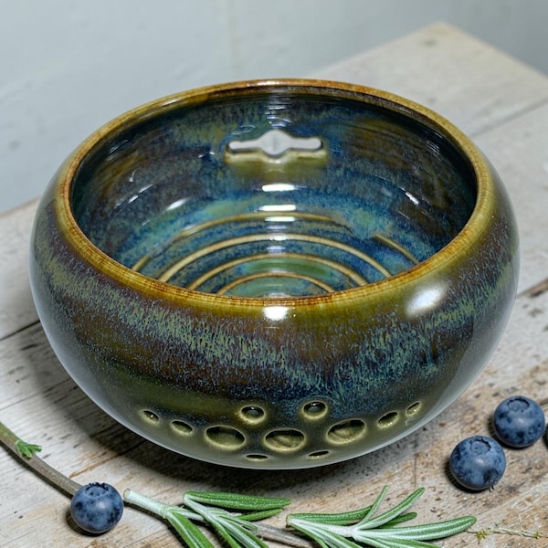 Three in one Hand Thrown Ceramic Berry Bowl, Herb Stripper & Egg Separator - Various Colors
