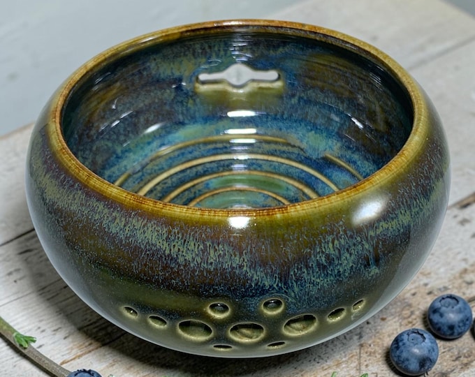Three in one Hand Thrown Ceramic Berry Bowl, Herb Stripper & Egg Separator - Various Colors
