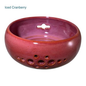 Three in one Hand Thrown Ceramic Berry Bowl, Herb Stripper & Egg Separator - Various Colors Iced Cranberry