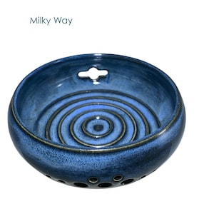 Three in one Hand Thrown Ceramic Berry Bowl, Herb Stripper & Egg Separator - Various Colors Milky Way