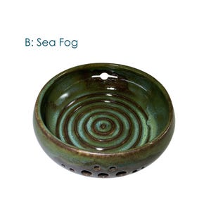 Three in one Hand Thrown Ceramic Berry Bowl, Herb Stripper & Egg Separator - Various Colors B: Sea Fog