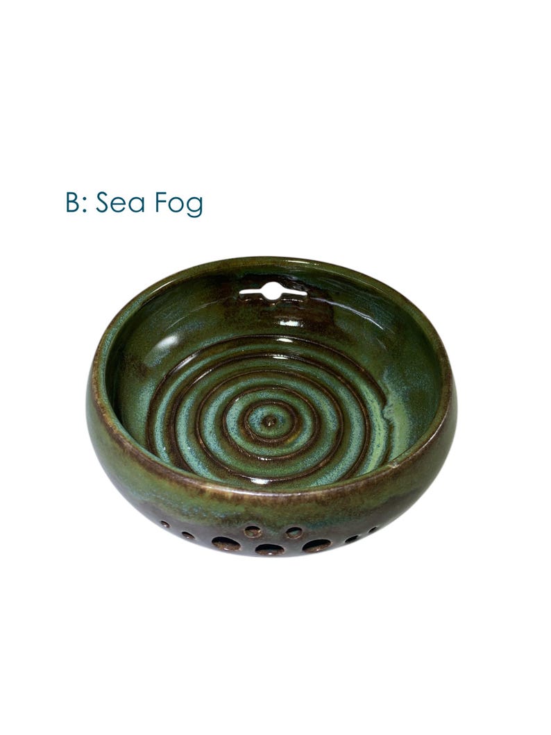 Three in one Hand Thrown Ceramic Berry Bowl, Herb Stripper & Egg Separator - Various Colors B: Sea Fog