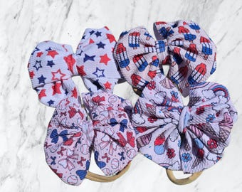 FOURTH OF JULY baby bows, baby headband-preemie newborn baby sizes