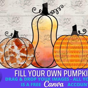 3 Pumpkin Canva Template, Fall, Halloween, Pumpkins, Editable, Frame, Canva Frame, Editable,   Drag and drop, Digital Download, Bundle