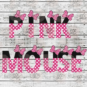 Pink Mouse Letters with Polka Dots and Bow A - Z Sublimation