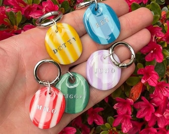 Colourful Striped Dog Tag, Bright Summer Pet ID Tags