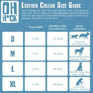 vegan leather dog collar size guide, size small medium large and extra large