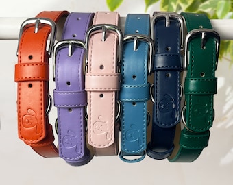 Colourful Personalised Vegan Eco Dog Collar, Vegan Leather Dog Collar Adjustable, Padded Soft Puppy Collar, New Dog Owner Gift Essentials