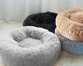 ECO Donut Shaped Fluffy Dog Bed, Washable Dog Bed, Doughnut Dog Calming Bed, Comfy Cooling Doggy Bed, Anti Anxiety Dog Bed Nest Pillow Gifts