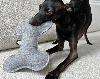 100% Recycled Dog Bone Chew Toy in Grey, Handmade puppy toy, Sustainable eco friendly dog toy play gifts for small dogs, Machine washable