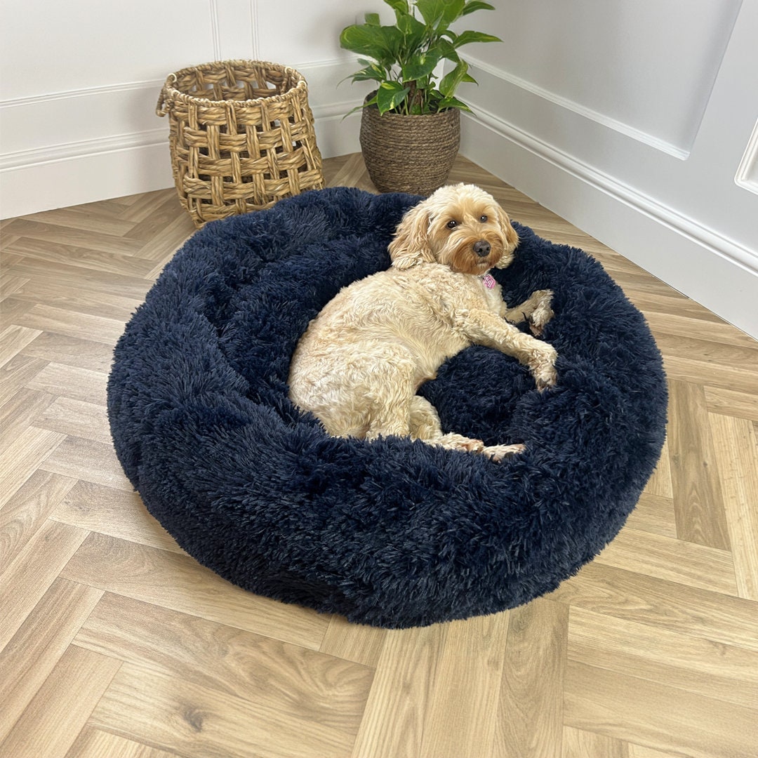 Navy Blue ECO Donut Shaped Fluffy Dog Bed Washable Dog Bed Doughnut Dog Calming Bed Comfy Cooling Doggy Bed Anti Anxiety Gifts Dog Bed Etsy