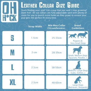 vegan leather dog collar size guide, size small medium large and extra large