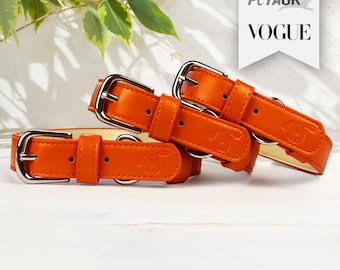Orange Coral Personalised Dog Collar Adjustable, Vegan Leather Padded Collar, Soft Puppy Collar, Eco friendly, New Dog Owner Gift Essential