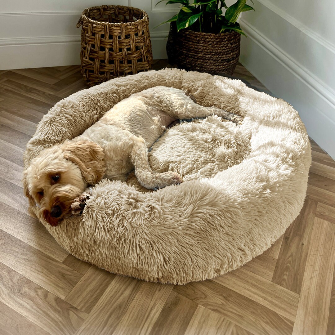 Beige ECO Donut Shaped Fluffy Dog Bed Washable Dog Bed Doughnut Dog Calming Bed Comfy Cooling Doggy Bed Anti Anxiety Gifts Dog Bed Nest Etsy UK