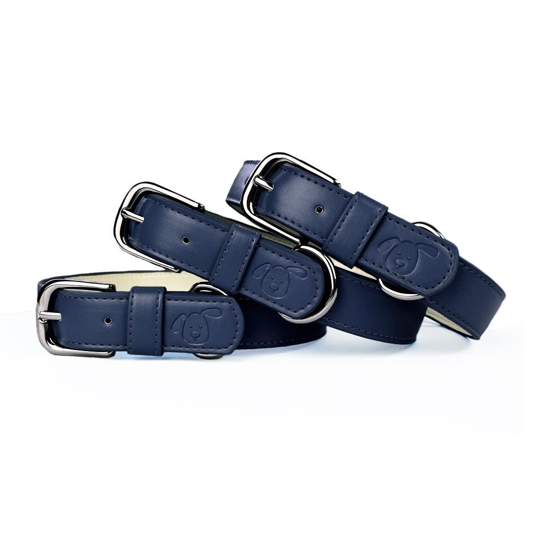 HonestBaby Halsband & Leinen-Set – Geflochtenes Veganes Wildleder, Bio-Baumwolle, Marineblau/natur, Größe M