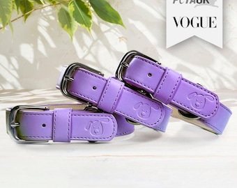 Lilac Purple Personalised Dog Collar Adjustable, Vegan Leather Padded Collar, Soft Puppy Collar, Eco friendly, New Dog Owner Gift Essential