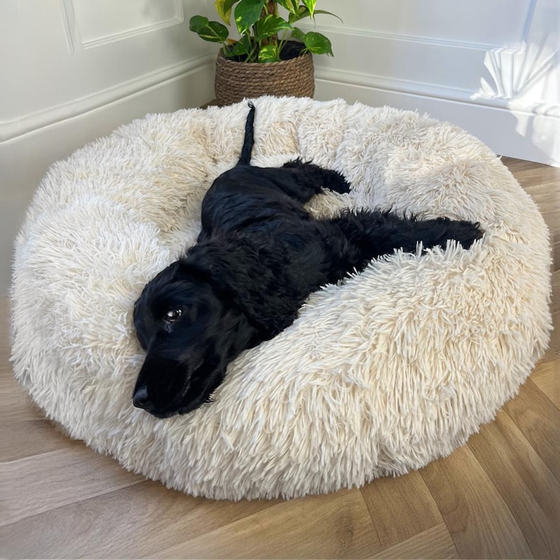 Grey dog bed, light grey dog bed, dog pillow, dog donut bed, fluffy dog bed, dog cushion, comfy dog bed,