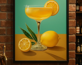 Limoncello Cocktail Poster, Vintage Lemon Bar Art, 12x18