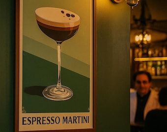 Espresso Martini Cocktail Poster Art Print 12x18 SIZE, Vintage Cocktail Poster, Home Bar Decor, Wall Art, Gift for Bartenders