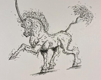 Hand Drawn Horse Picture Unicorn Unframed For Interior Design Equestrian A4