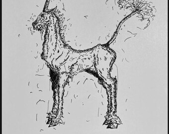Hand Drawn Horse Unicorn Original Artwork Authentic Interior Design Equestrian A4